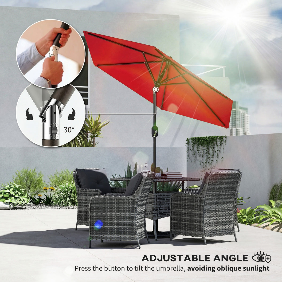 Wine Red Patio Sun Umbrella with 6 Ribs