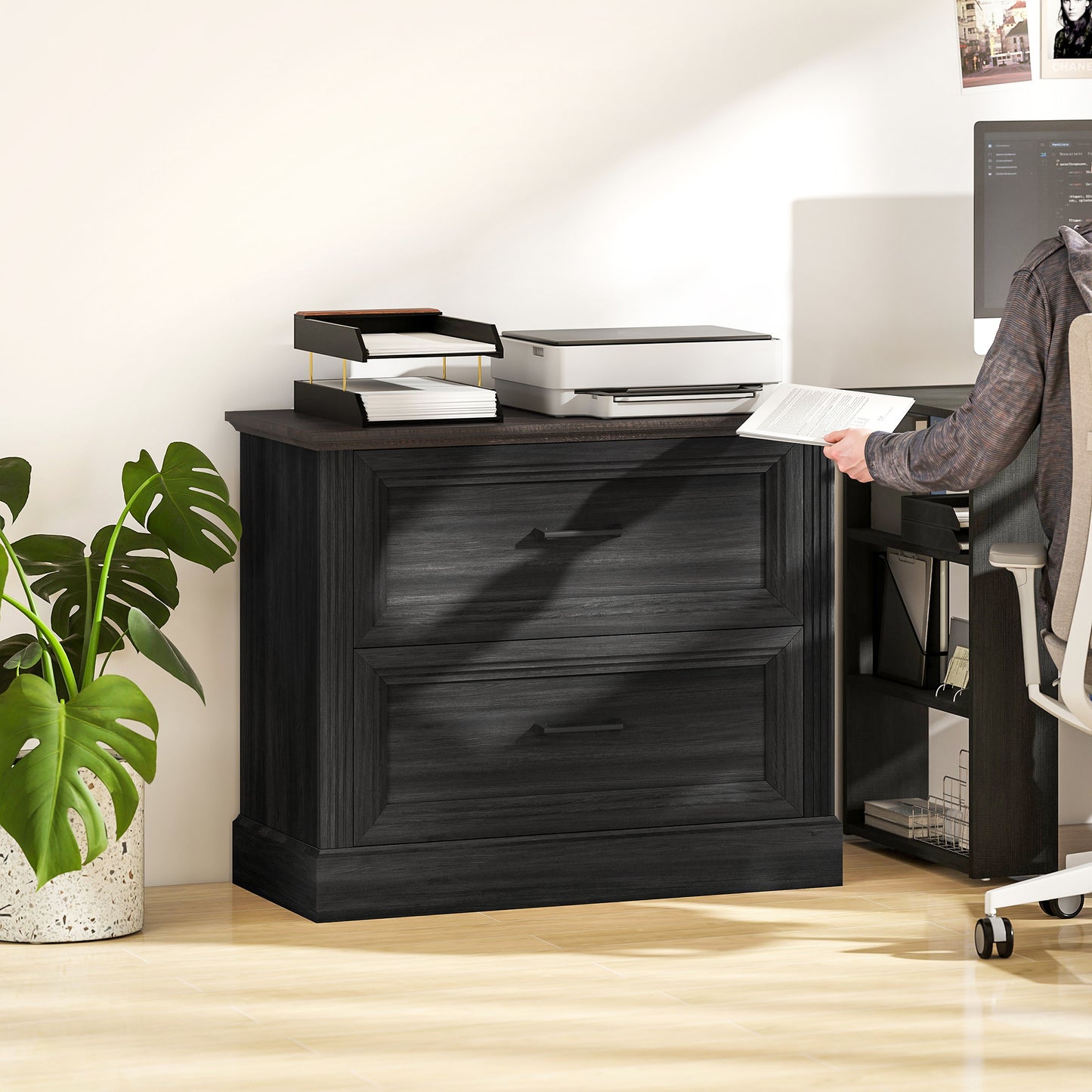 Lateral Filing Cabinet, Farmhouse File Cabinet with 2 Silent Drawers for Letter/A4/Legal Size Files, Black