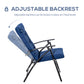 Foldable Lounge Chair, Fabric Upholstered Recliner, Outdoor Lounger with Armrest, Metal Frame for Backyard, Blue