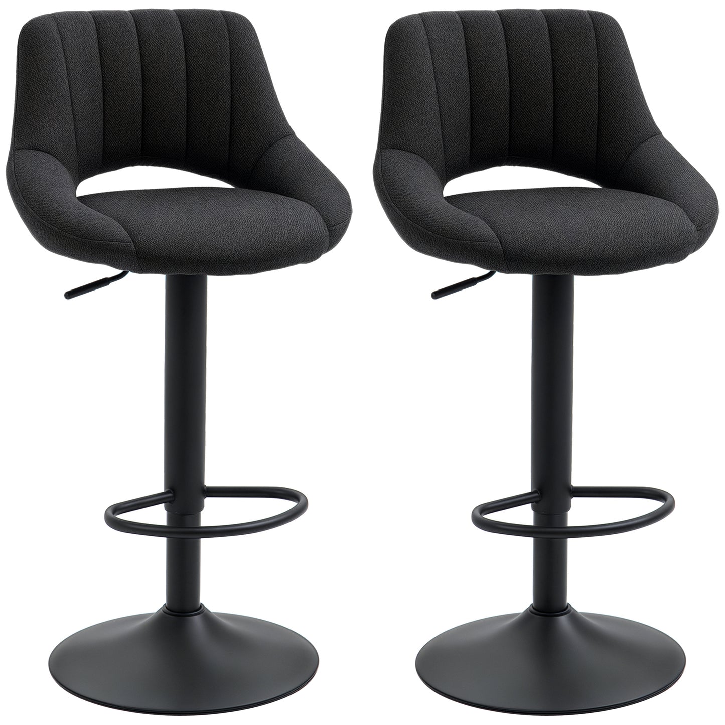 Swivel Bar Stools Set of 2, Linen Upholstered Counter Height Barstools with Round Metal Base