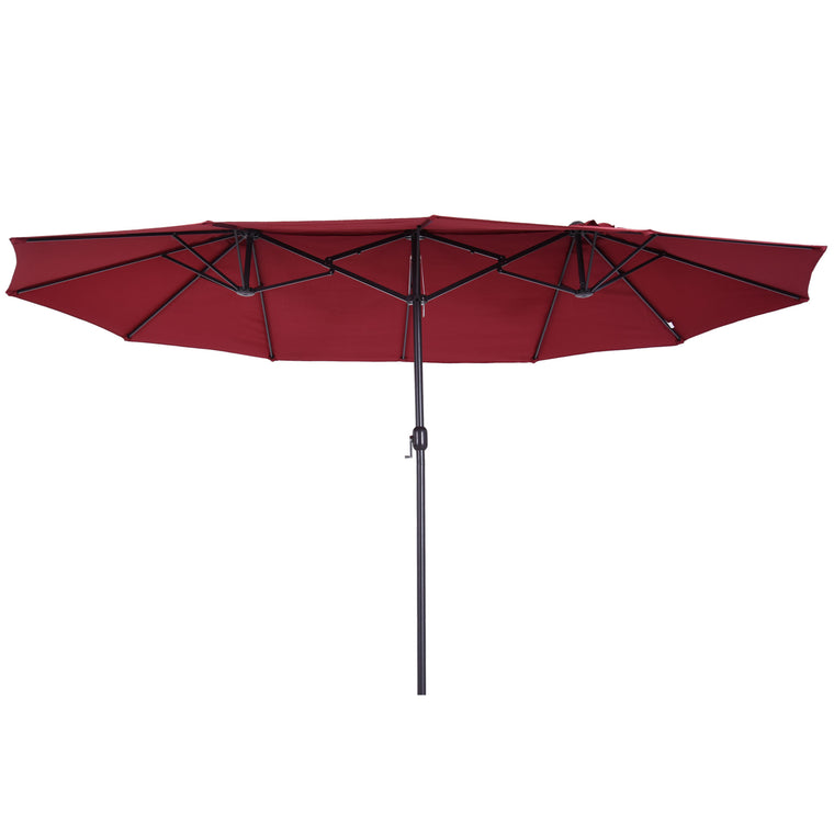 15ft Wine Red Double-Sided Umbrella with Twin Canopy & Crank