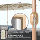 179.1" x 104.3" Beige Double Garden Parasol with 12 Steel Ribs