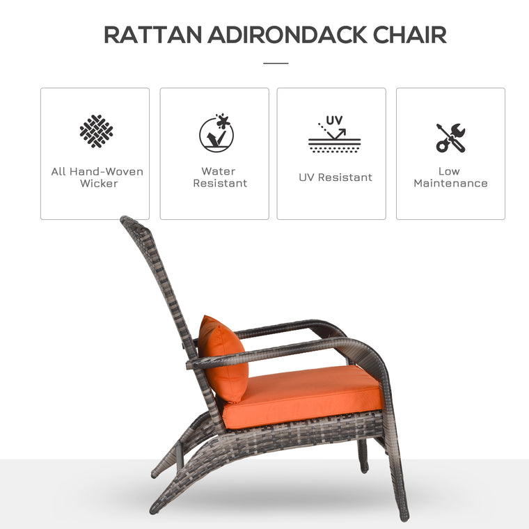 Orange PE Rattan Adirondack Chair with Cushions & Armrests