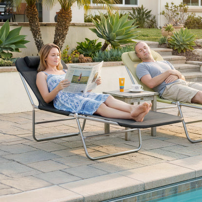 Portable Folding Chaise Lounge with Pillow - Black