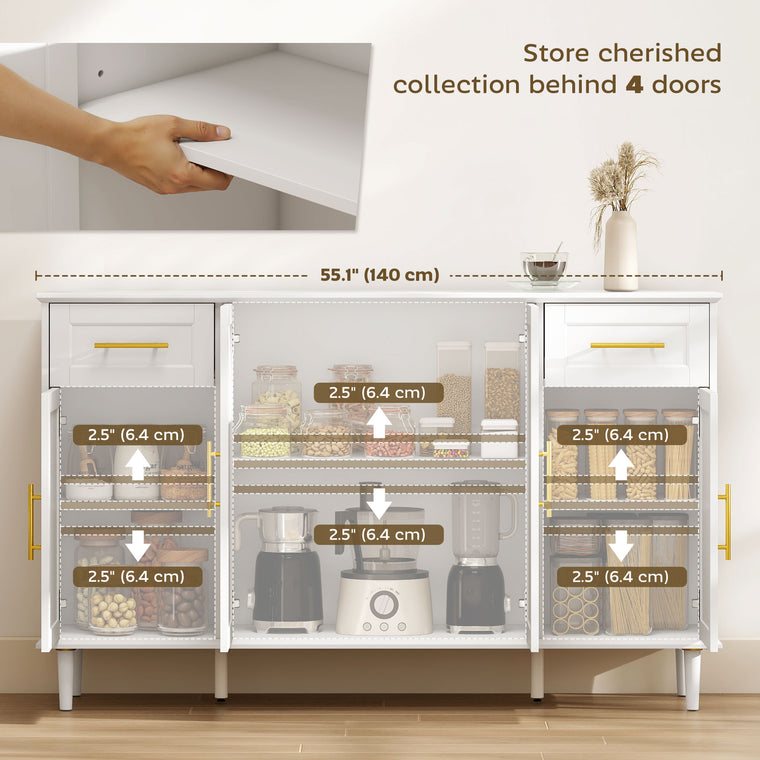 55" Buffet Cabinet with Soft-Close Doors and Drawers - White