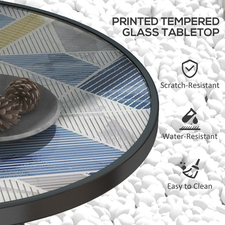 23.6" Round Side Table with Printed Glass Top