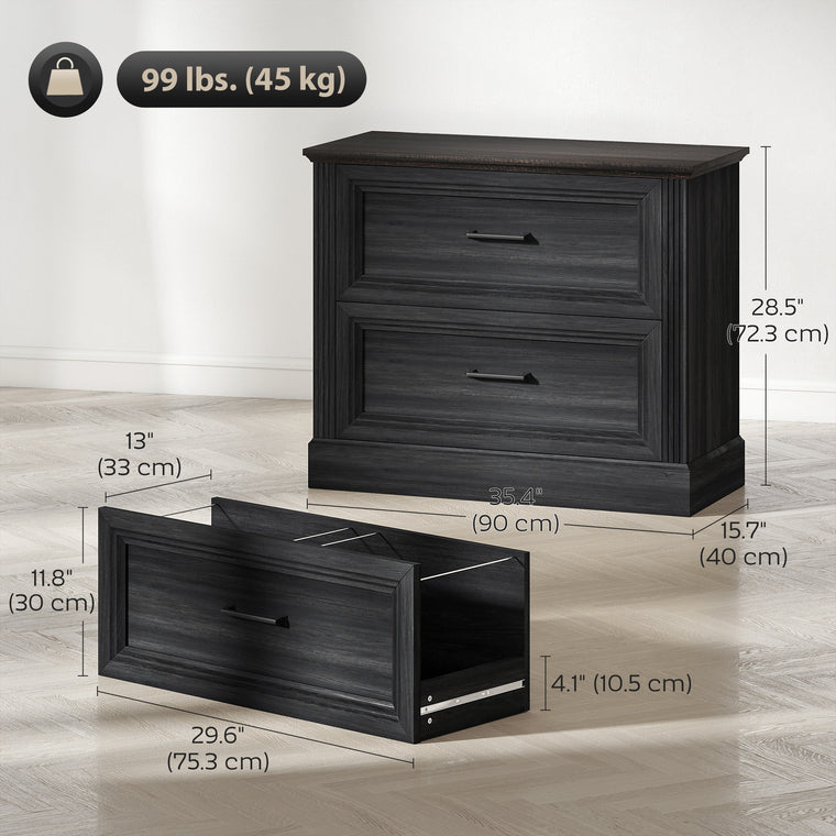 Lateral Filing Cabinet with 2 Silent Drawers - Black