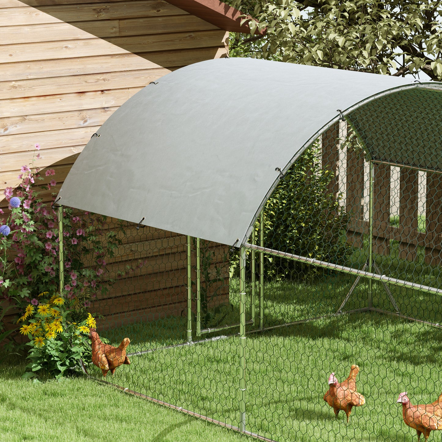 Galvanized Large Metal Chicken Coop Cage Walk-in Enclosure Poultry Hen Run House Playpen Rabbit Hutch with Cover for Outdoor Backyard