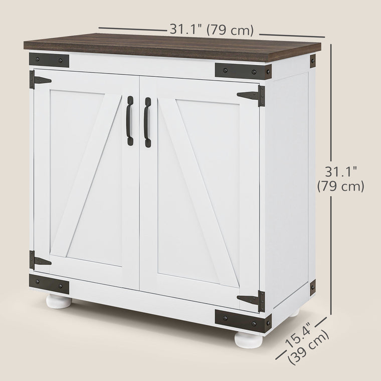 Sideboard Buffet with Barn Door and Shelves - White and Brown