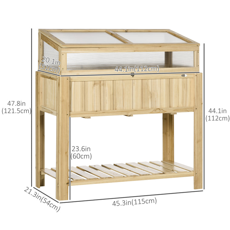 Natural Wood & PVC Raised Garden Bed with Cold Frame Greenhouse