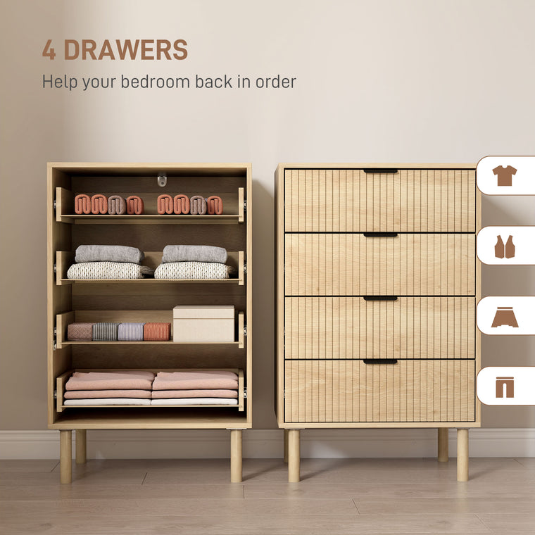 4-Drawer Dresser with Fluted Panels - Oak