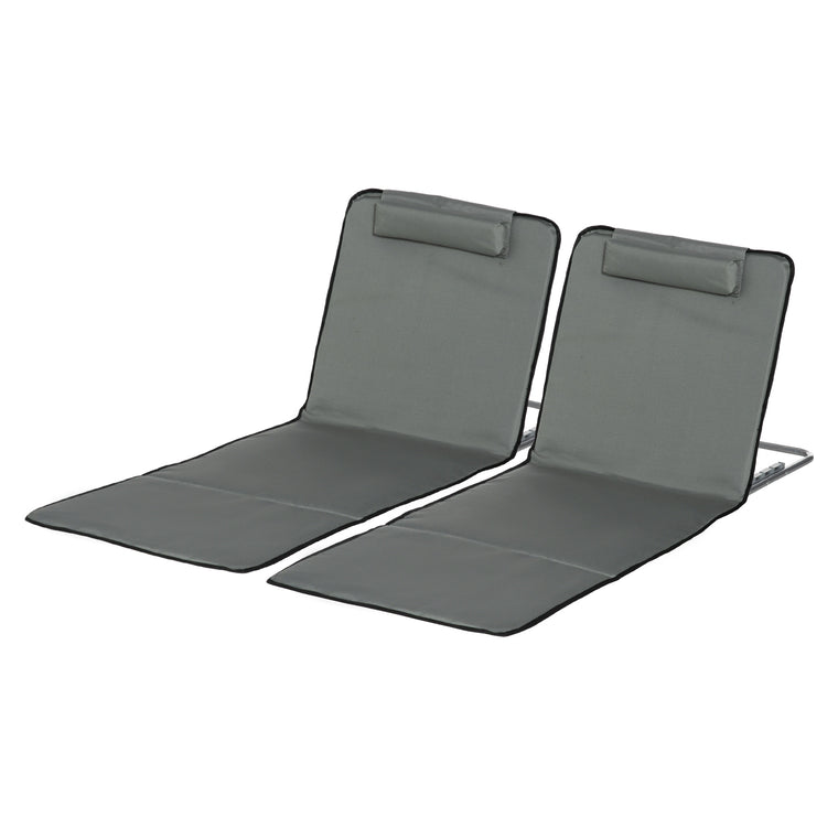 Set of 2 Grey Folding Beach Lounge Chairs with Steel Frame