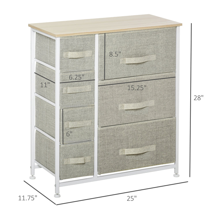 7-Drawer Fabric Dresser with Metal Frame - Light Grey