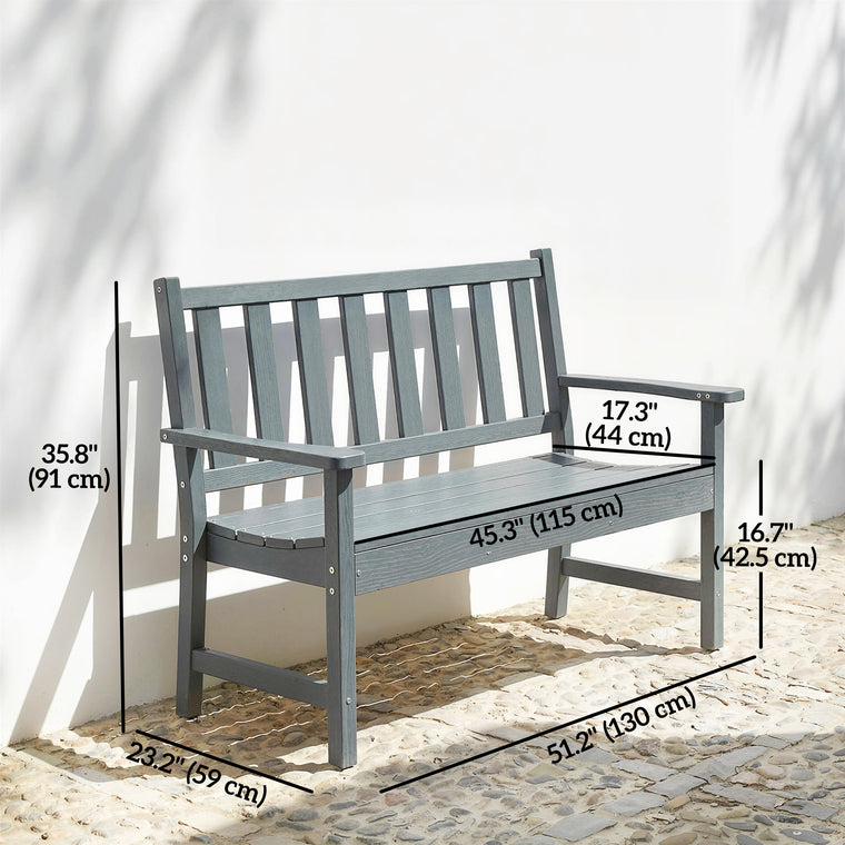 HDPE Weatherproof Garden Bench, 2-Person Slatted Seat
