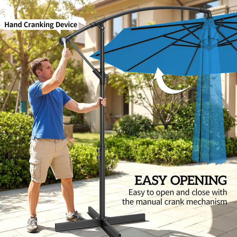 10ft Blue Banana Cantilever Umbrella with Base & Crank