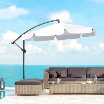 9FT White Cantilever Umbrella with Cross Base & 8 Ribs