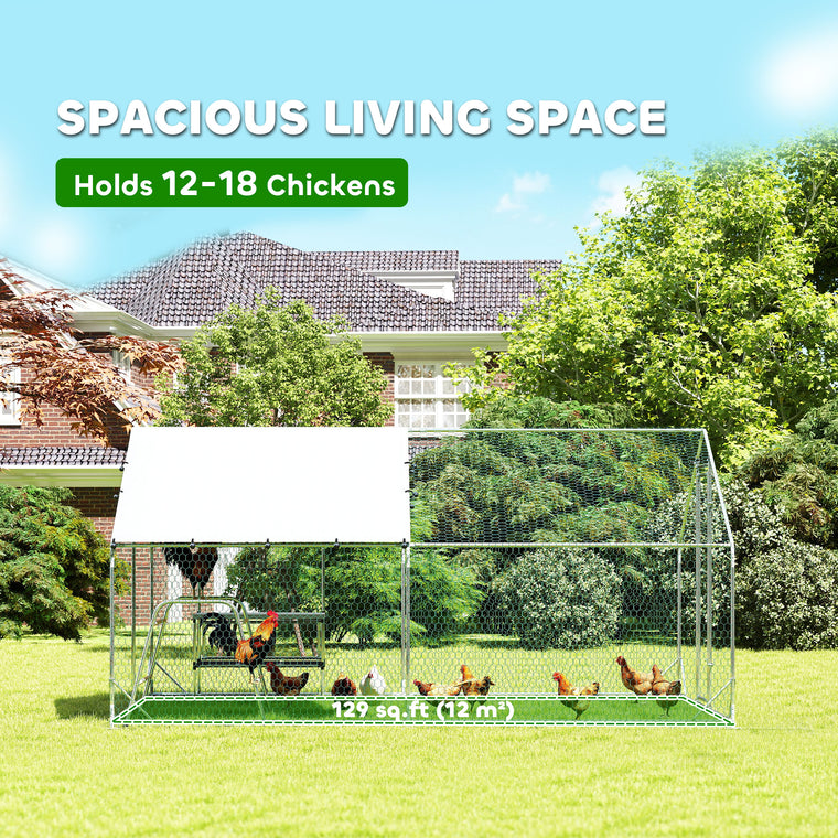 Metal Chicken Coop Run with Nesting Box & Roosting Bars