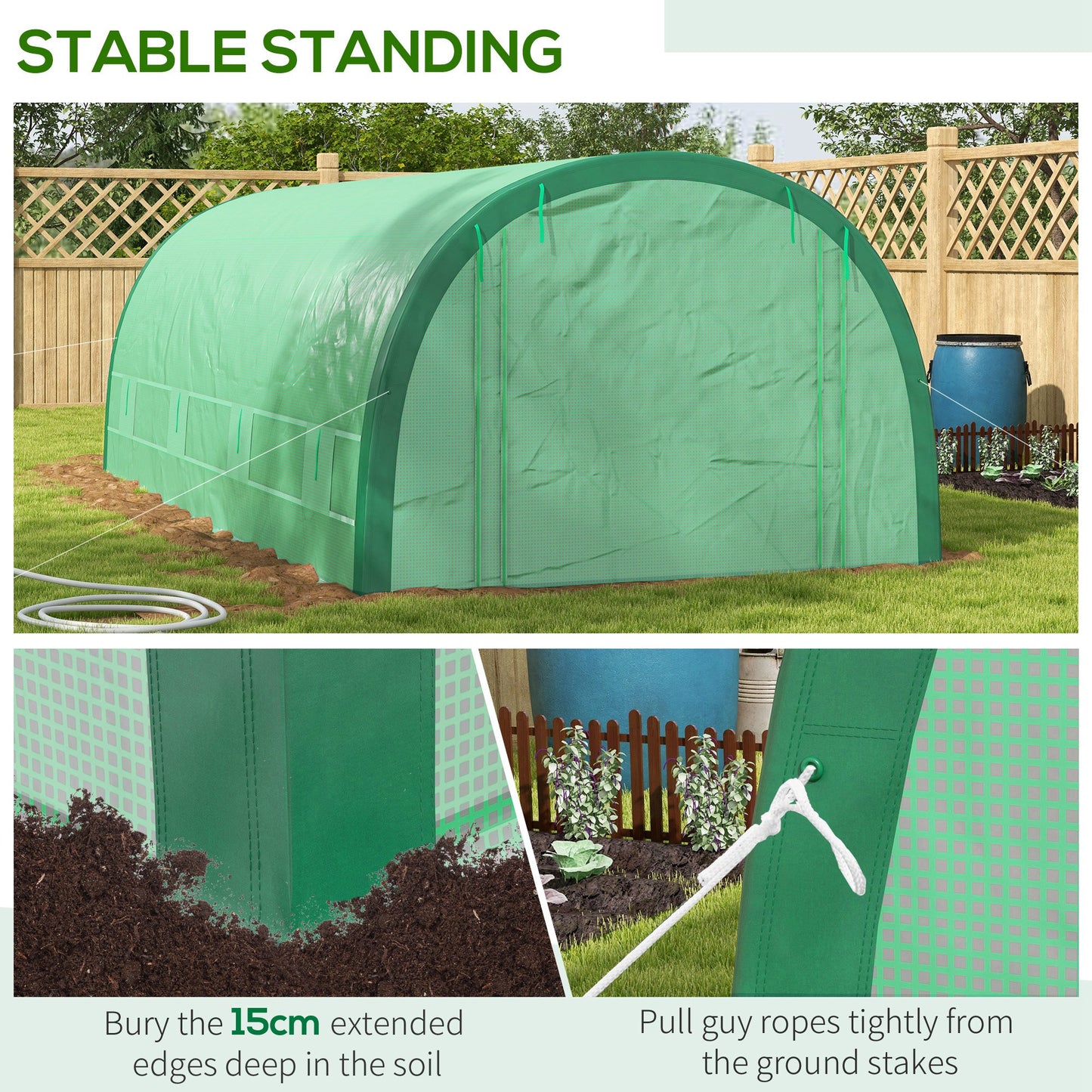 Upgraded Tunnel Greenhouse Green House with Mesh Door and Windows, 6 Plant Labels and Gloves, White