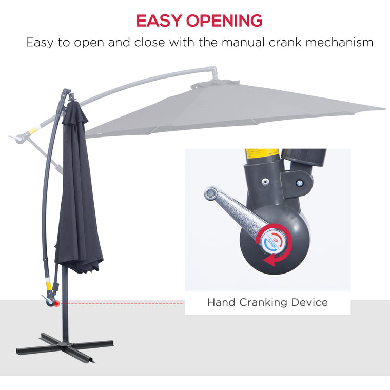 10' Black Banana Offset Umbrella with Crank & Cross Base