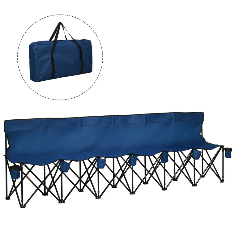 6-Seat Folding Camping Chair with Cup Holder - Blue