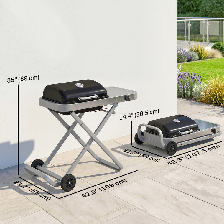 Portable Propane BBQ Grill with Foldable Cart and Wheels