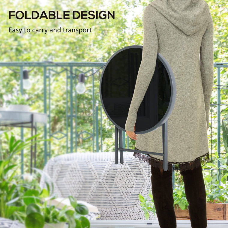 18" Black Round Folding Side Table with Glass Top