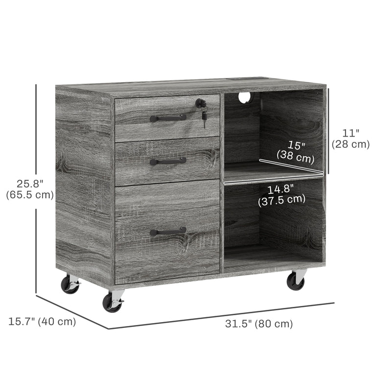 Mobile Printer Stand with USB Charging and Lock - Grey
