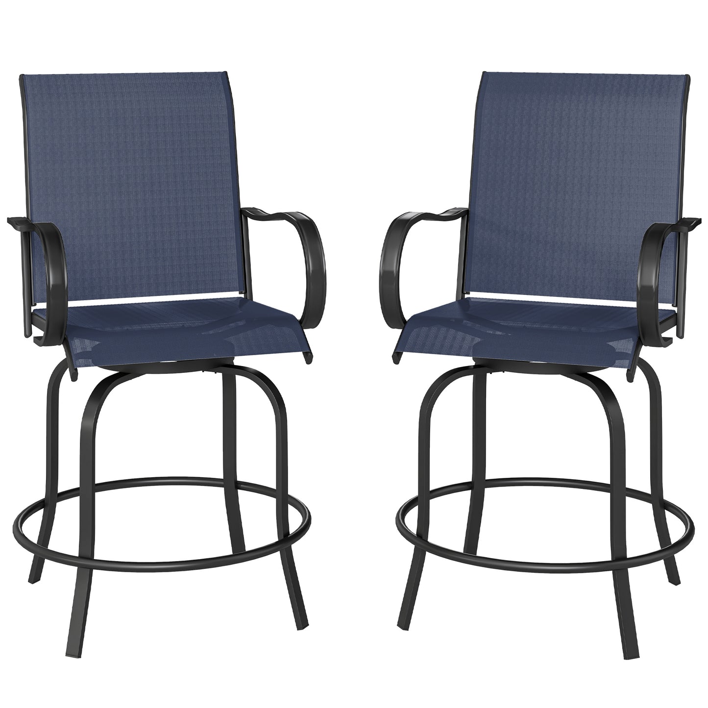 Outdoor Bar Stools Set of 2, 360° Swivel Bar Height Chairs, 26.8" x 29.5" x 48.4", Tan