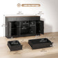 Sideboard Buffet Cabinet, 55" Farmhouse Kitchen Cabinet with 4 Barn Doors, 3 Drawers, 3 Adjustable Shelves, Black