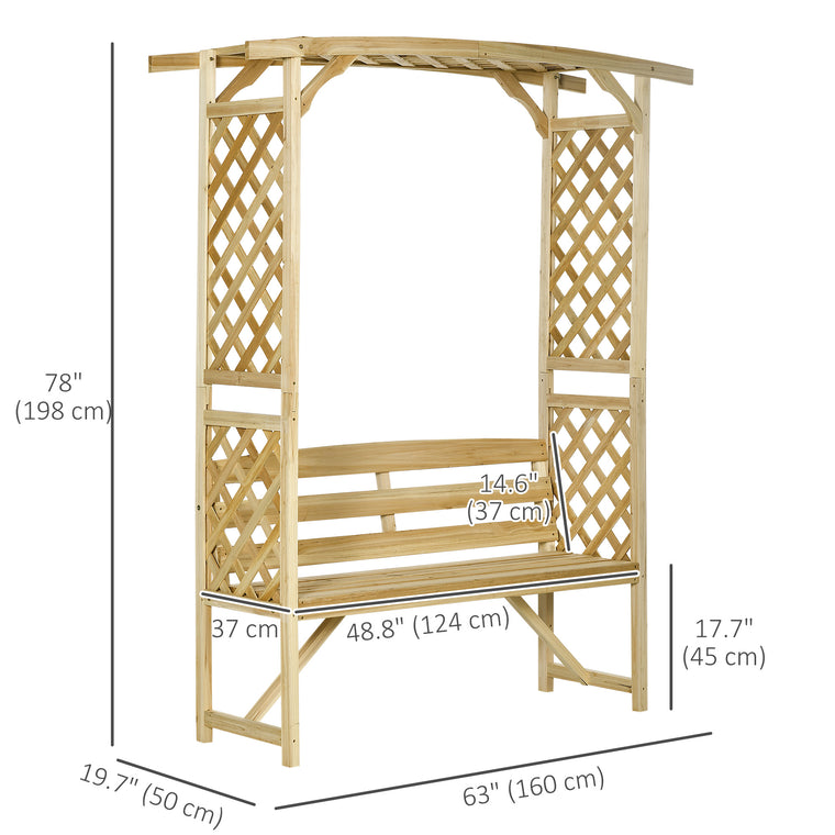 Natural Wood Garden Arch with 2-Person Bench