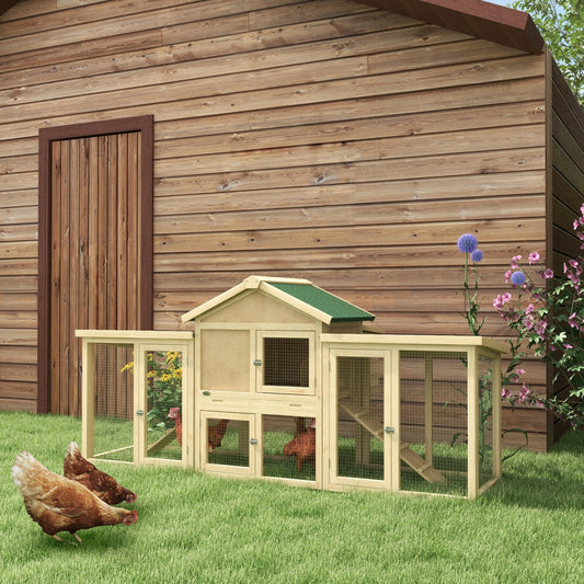 Wooden Chicken Coop, Outdoor Backyard Garden Large Rabbit Hutch with Nesting Box, Run, Ramp, Drawer