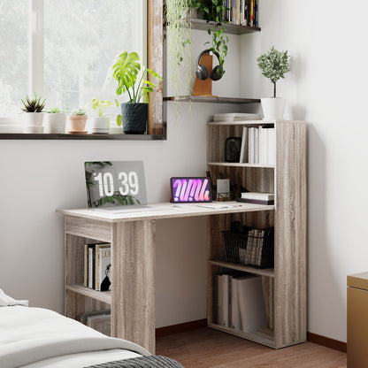 Computer Desk with Bookshelf Storage - Oak