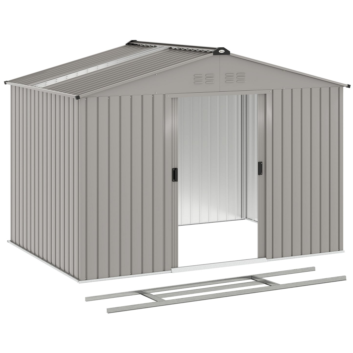 9.1' x 6.4' x 6.3' Garden Storage Shed w/ Foundation Kit Metal Tool Storage House w/ Double Doors Grey