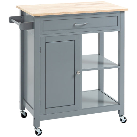 Rolling Kitchen Cart with Wood Top and Drawer - Grey