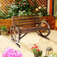 42" Wood Wagon Wheel Bench Garden Loveseat Rustic Seat Relaxing Lounge Chair Outdoor Decorative Seat Park Decor, Brown