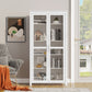 Freestanding Kitchen Pantry, Buffet Cabinet, 5-tier Storage Cabinet with Adjustable Shelves and 2 Glass Doors, White