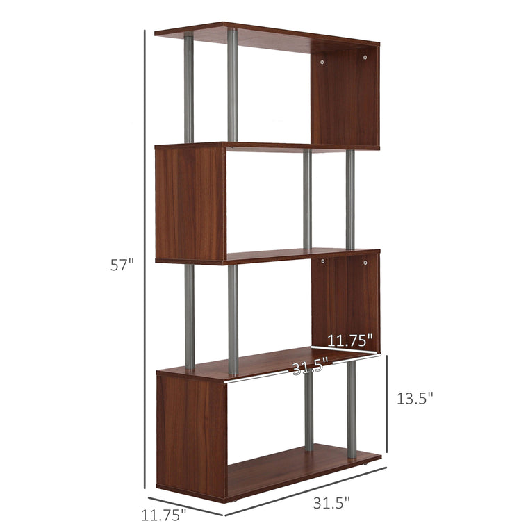 5-Tier S-Shaped Geometric Bookcase - Walnut