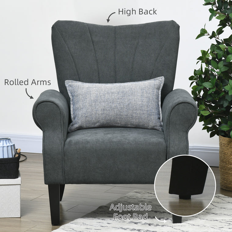 Fabric Accent Chair with Wood Legs - Dark Grey