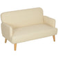 Velvet Feel Fabric 2 Seater Sofa, Small Sofa Loveseat with 8.3" Thick Padding and Wood Legs, Cream White