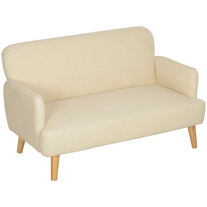 Velvet 2-Seater Loveseat with Wood Legs - Cream White