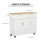 48" Kitchen Island with Storage and Solid Wood Top, Rolling Kitchen Cart on Wheels with 2 Storage Drawers, 3 Doors and Towel Rack for Dining Room, White