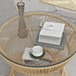 Rattan Outdoor Coffee Table, Patio End Table with Tempered Glass Tabletop & Steel Frame, Wicker Furniture, Nature Wood