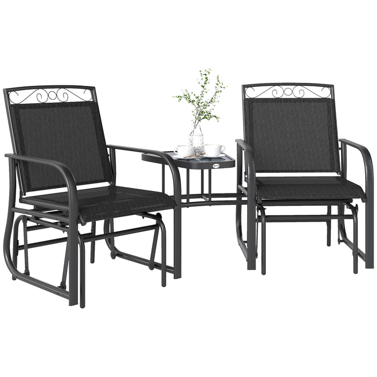 2-Seat Glider Bench with Coffee Table & Sling Seat