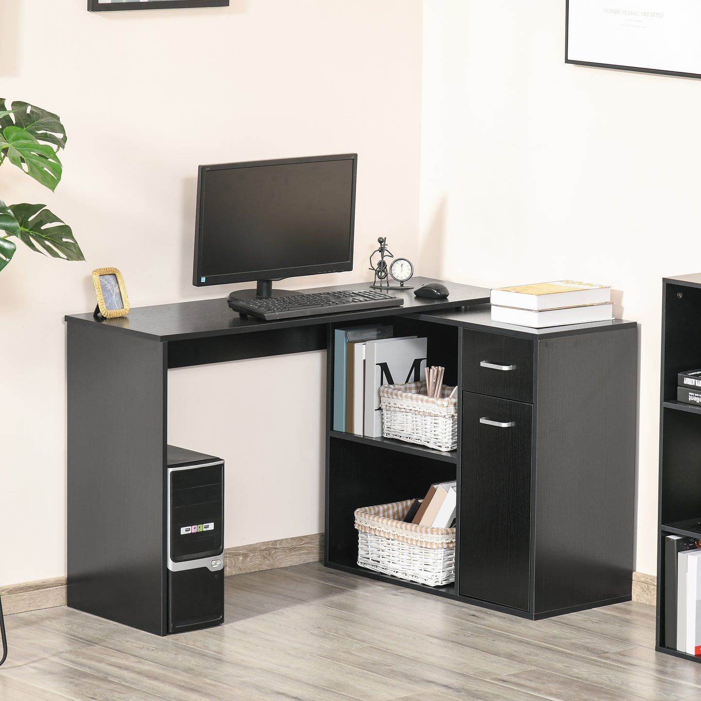 180° Rotating Home Office Corner Desk Storage Shelf Cabinet Black