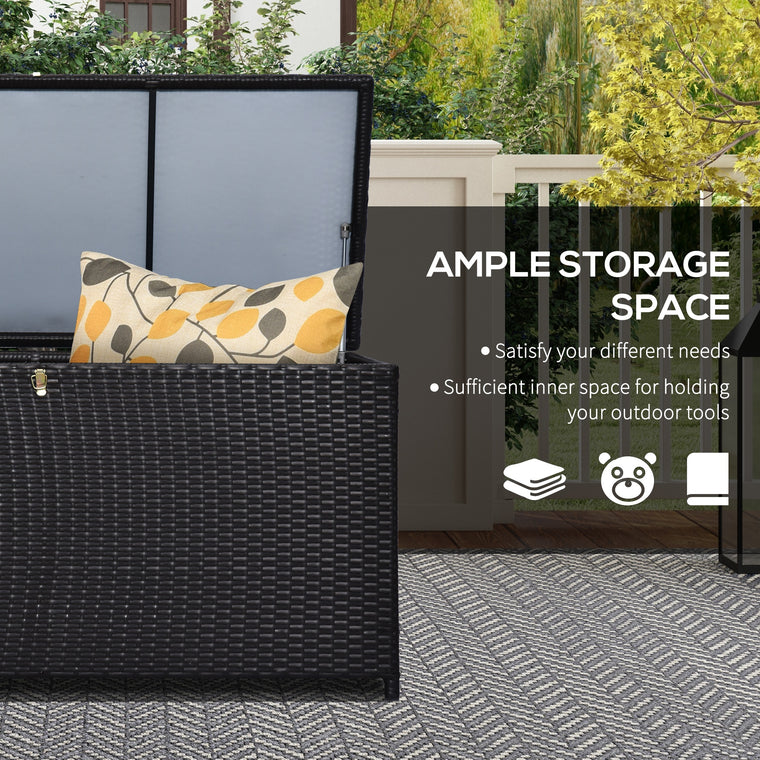 75 Gallon Rattan Deck Box with Gas Strut and Clamp Lid