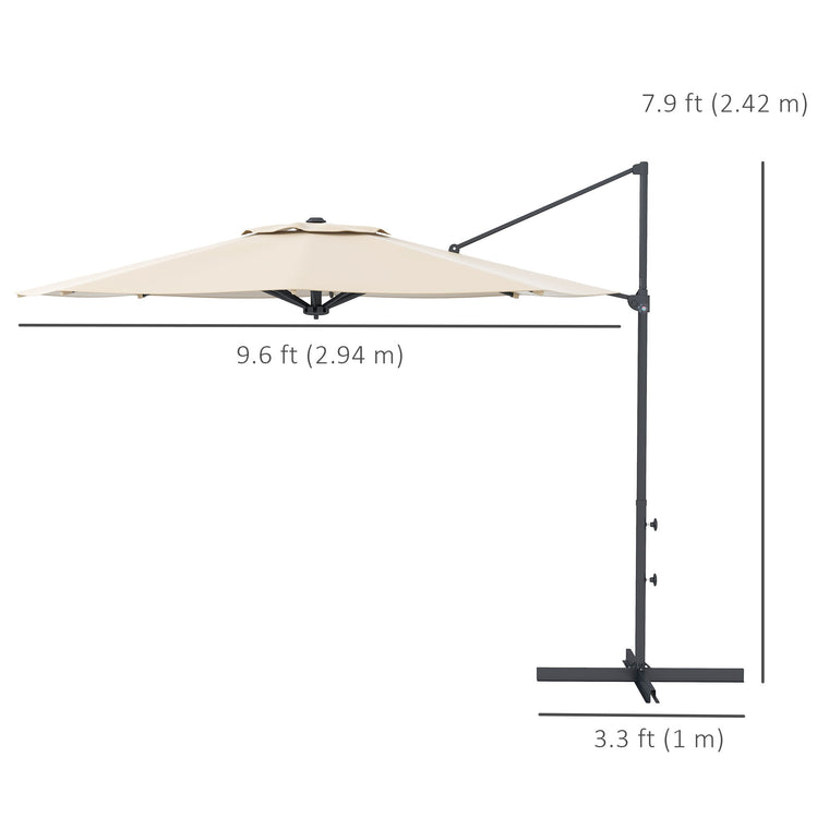 10FT Khaki Aluminum Cantilever Umbrella with 360° Rotation