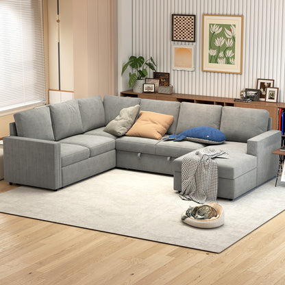 Velvet Pull-Out Sleeper Sofa with Storage Chaise