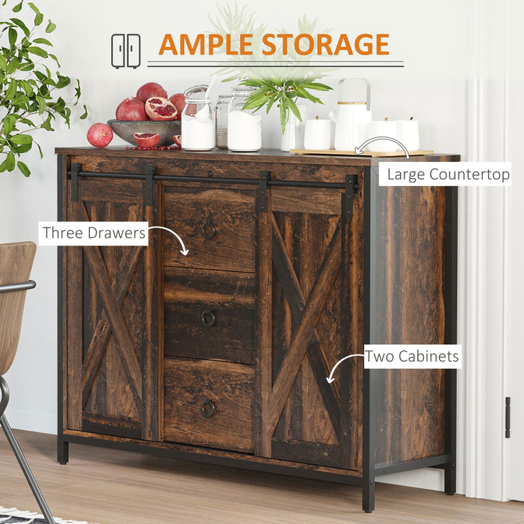 Industrial Buffet with Barn Doors and Drawers - Rustic Brown