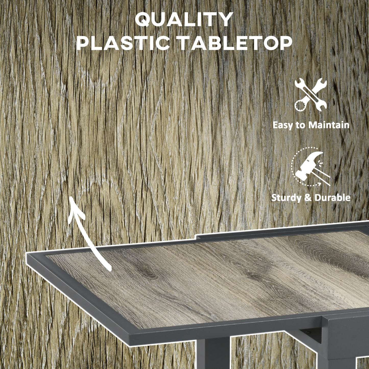 Extendable Dining Table, Rectangular Patio Outdoor Table with Aluminum Frame and Plastic Board Tabletop for Lawn, Grey