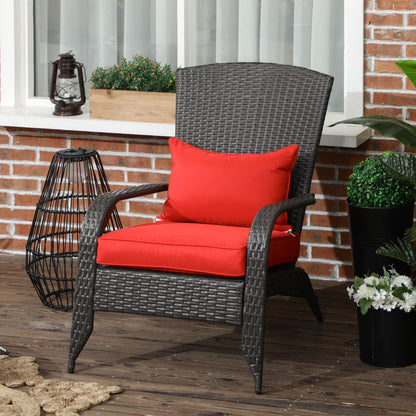 Patio Wicker Adirondack Chair, Outdoor Rattan Muskoka Chair with Cushions for Patio, Garden, Backyard Dark Blue - Red